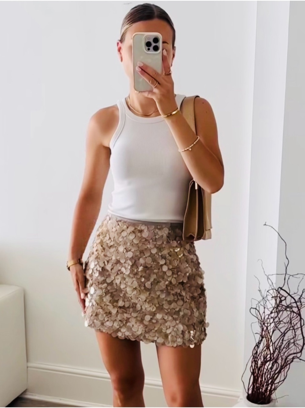Zara Champagne Beige Sequin Mini Skirt - Picture 8 of 10